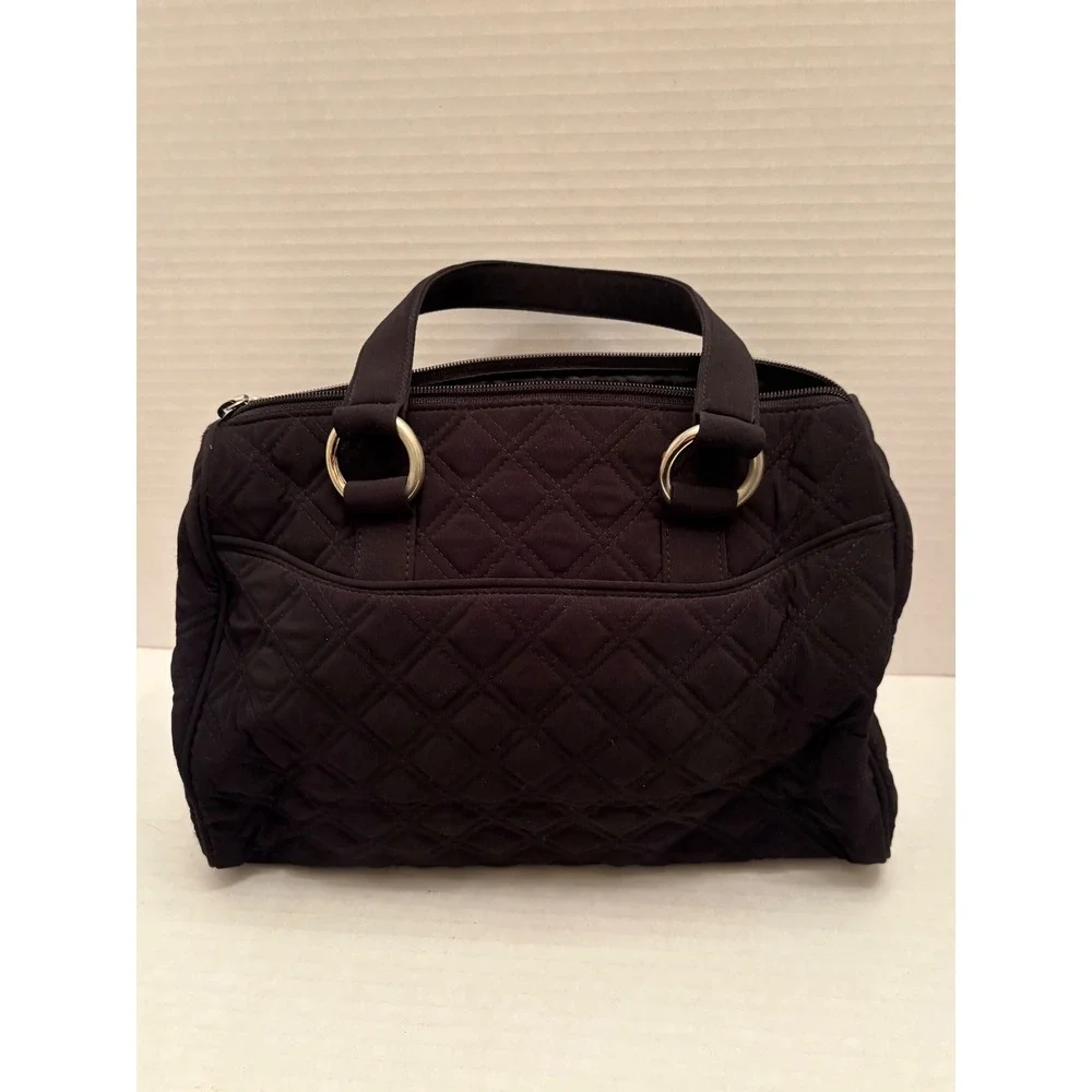 Vera Bradley Black Quilted Microfiber Satchel Handbag with Front Pockets